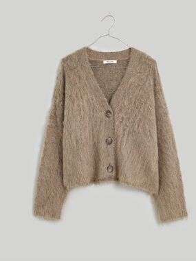 Madewell Brushed V-Neck Cardigan Sweater, Heather Mesquite, Size L